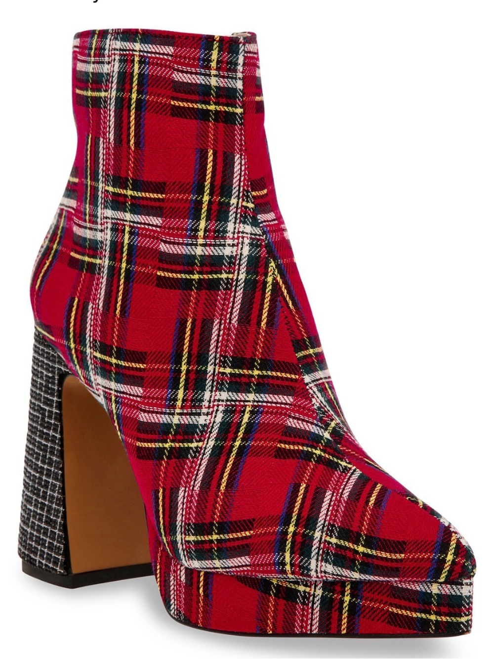 Red Betsey Johnson Womens Blance Plaid Heeled Bootie Sz 7